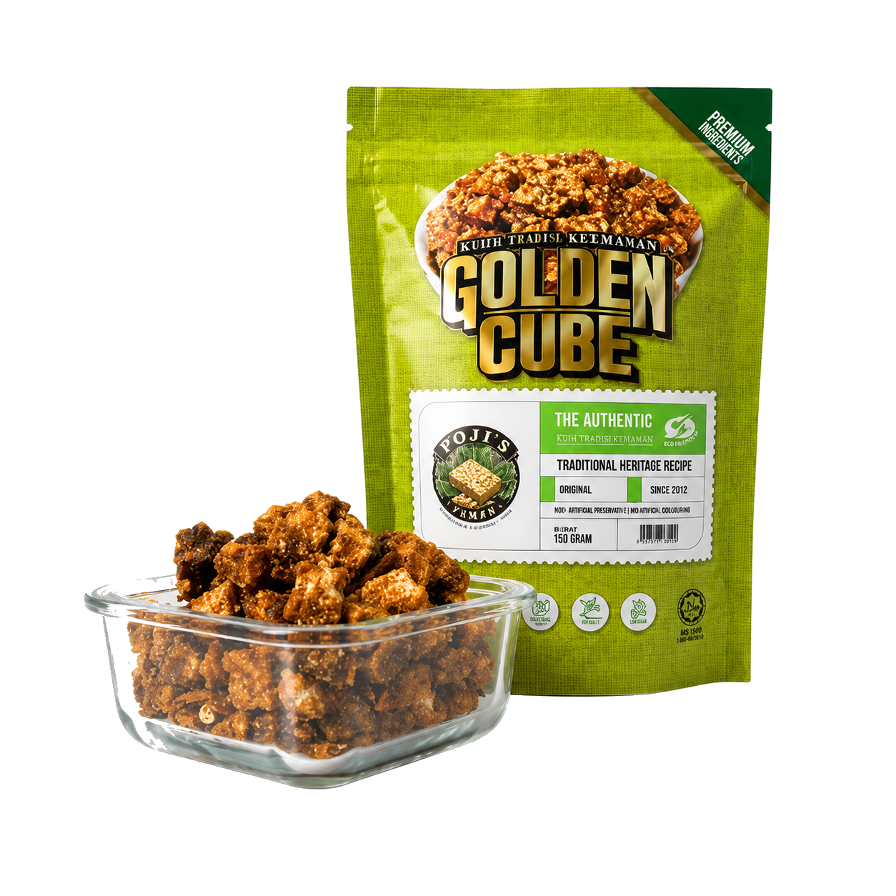 Pek Poji's Golden Cube bersama semangkuk kiub tempe